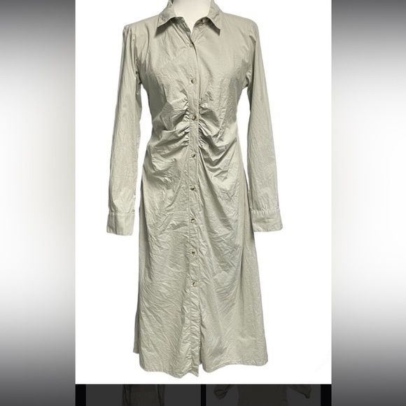 Sim & Sam button front shirt dress camel ruched middle long sleeve size XL - Picture 1 of 4